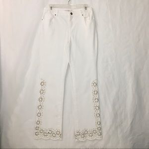 Boston Proper Scallop Embroidered White Jean